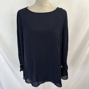Chico's Women's Navy Georgette Split Sleeve Flounce Cuff Woven Top 2 Large NWT